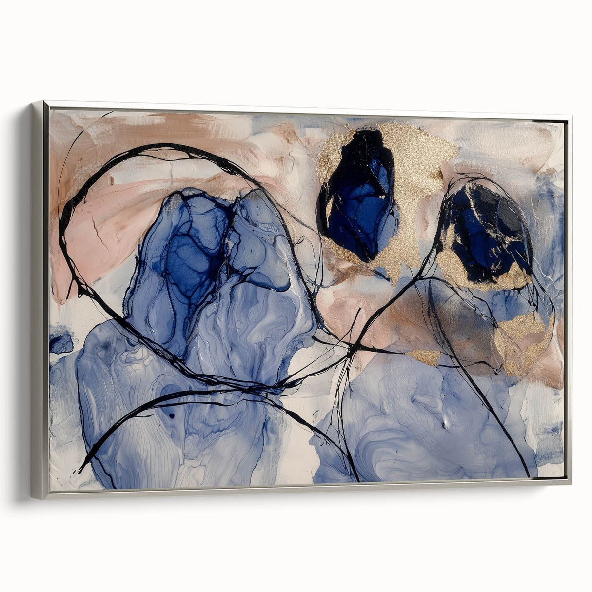 Luxury Office Wall Art - Navy Gold & Blush Abstract Canvas