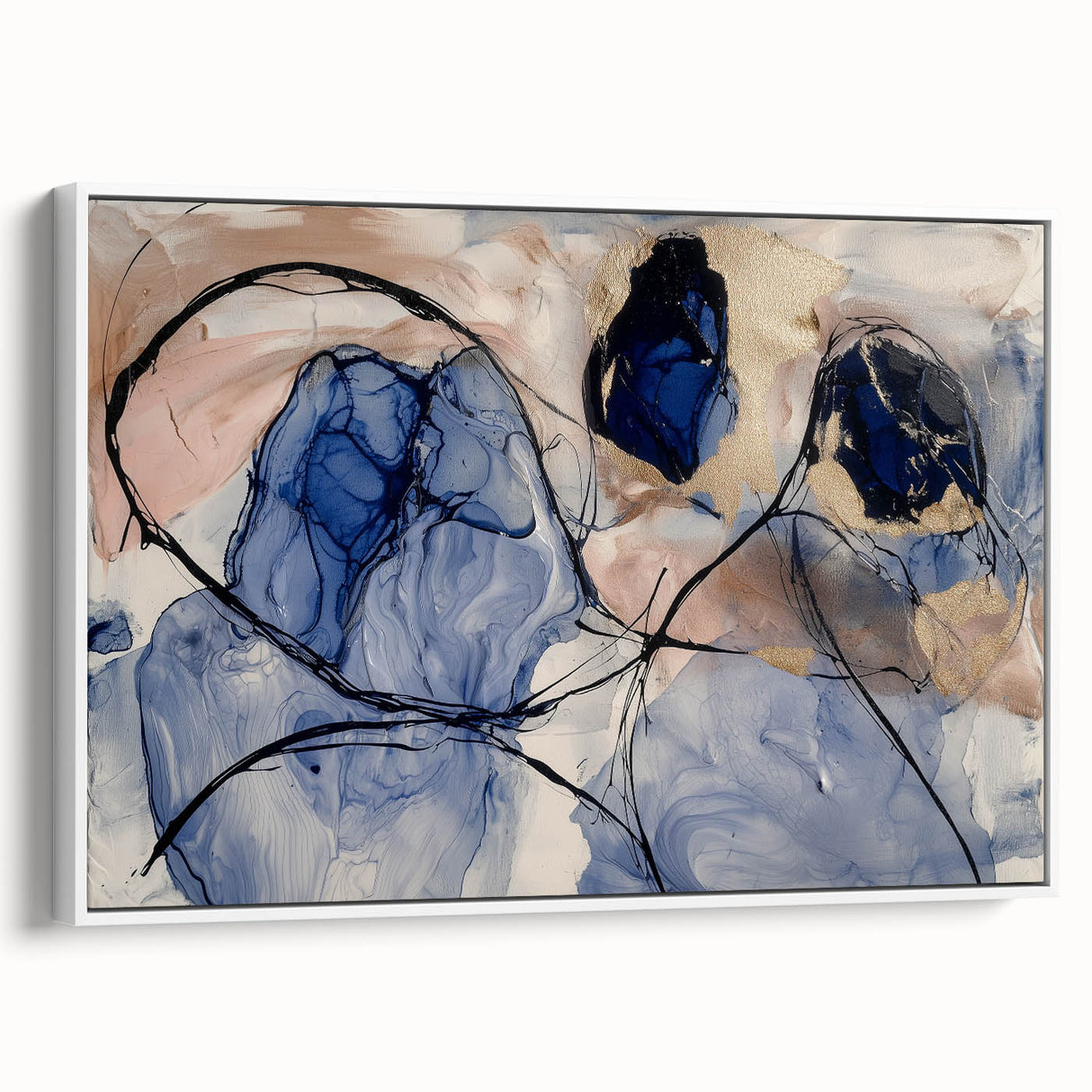 Luxury Office Wall Art - Navy Gold & Blush Abstract Canvas