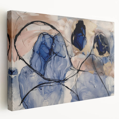Luxury Office Wall Art - Navy Gold & Blush Abstract Canvas