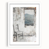 Abstract architectural wall art framed in white with a mat, showcasing geometric patterns and modern design elements, ideal for contemporary home decor.