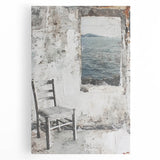 Abstract architectural wall art on stretched canvas, showcasing geometric shapes in muted tones of blue, gray, and white, perfect for modern decor.