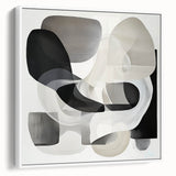 Framed geometric abstract canvas artwork in white tones, showcasing sharp angles and modern design, ideal for contemporary home decor. Perfect for enhancing living spaces with a stylish touch.