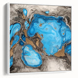 Framed canvas artwork showcasing an abstract design with colorful splatters on a white background, highlighting modern artistic expression in home decor. Ideal for contemporary interiors.