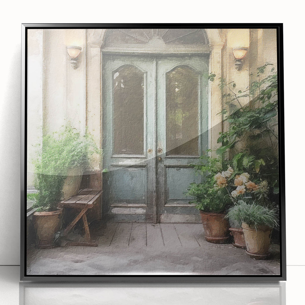 Large abstract wall art featuring a mid-century modernist door design in black and white, acrylic print.