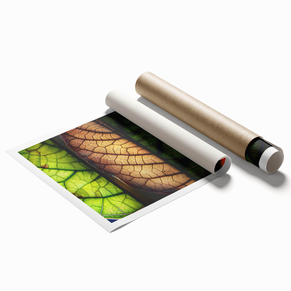 Vibrant rolled wall art print showcasing a botanical design with colorful flowers and leafy patterns, perfect for home decor and interior styling.