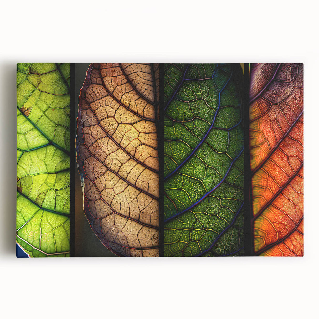 Stretched canvas wall art showcasing a vibrant floral and botanical design with intricate leaves, perfect for home decor. Ideal for adding a touch of nature to any room.