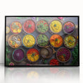 Large abstract wall art depicting various food dishes in bold black and white, framed in acrylic.