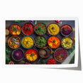 Rolled print featuring an array of colorful food dishes, perfect for art wall dining room decor.