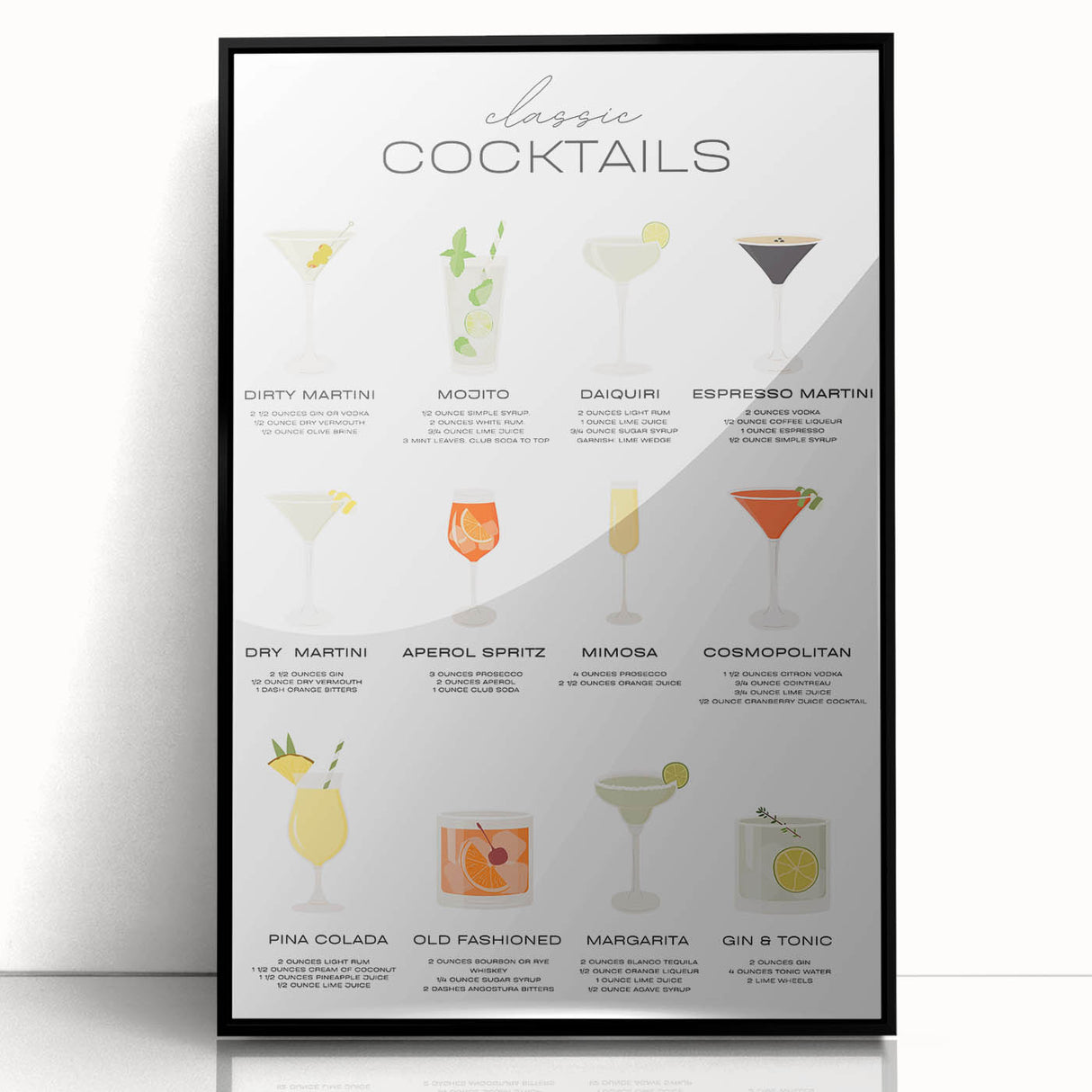 Large abstract wall art of food and drinks in black and white, framed in acrylic, suitable for dining room decor.