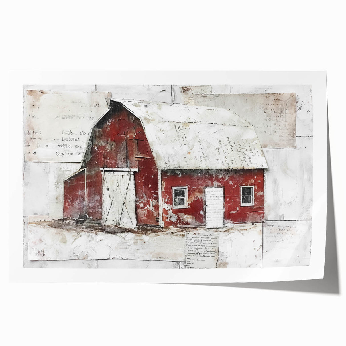 Rustic landscape barn wall art print on textured canvas, showcasing vivid colors and intricate details, ideal for enhancing farmhouse decor. Rolled and packaged securely for easy display.