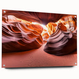 Acrylic glass artwork depicting a vibrant desert landscape in a side view, enhanced with decorative pins for an artistic touch, perfect for modern home decor.