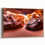 Framed canvas print showcasing a stunning desert landscape design with golden accents, perfect for modern home decor. The artwork adds warmth and elegance to any room.