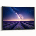 Framed canvas artwork depicting a serene landscape with vibrant green fields, set against a black frame, showcasing a side view for elegant home decor.