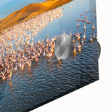 Large abstract wall art depicting Namibian scenery in muted earth tones on acrylic glass, ideal for dining room ambiance.