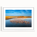 Extra large wall art depicting an abstract African scenery in textured earth tones, framed with a white mat.