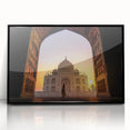 Large abstract wall art of Asian scenery in muted earth tones, framed in black acrylic.