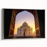 Framed canvas featuring a vintage-style landscape painting of an Indian scenery in colorful art tones.