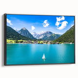 Black and white framed canvas of a vintage Austrian landscape, ideal for bedroom wall decor.