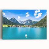 Black and white stretched canvas featuring a panoramic Austrian landscape, ideal for kitchen wall art or bedroom ambiance.