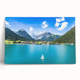 Black and white large art print of a European cityscape on stretched canvas, ideal for kitchen wall art.