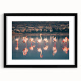 Extra large abstract art print of a colorful European scenery on textured canvas, framed in black.