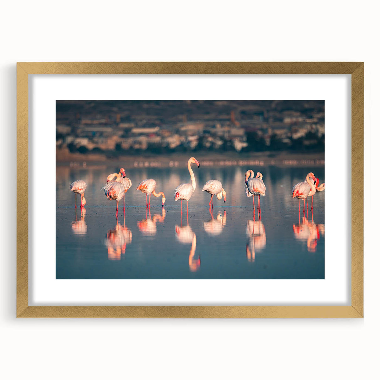 Abstract art print featuring a European Cyprus landscape in muted earth tones, framed in gold.
