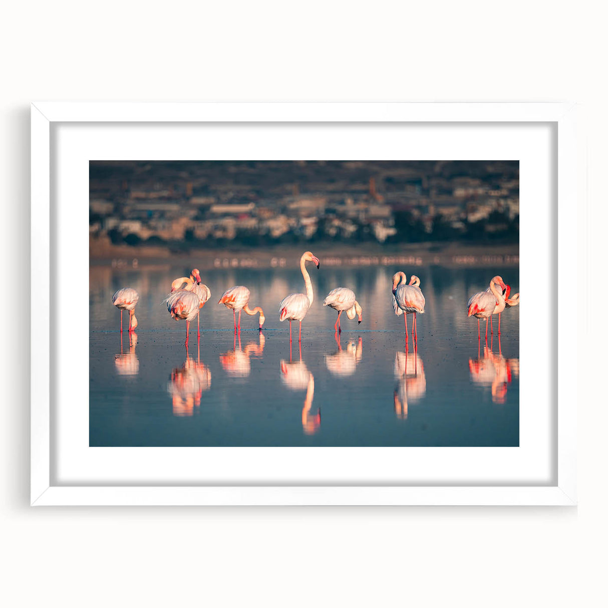 Textured abstract art print of a European Cyprus landscape in muted earth tones on a framed white mat, ideal for bedroom art.