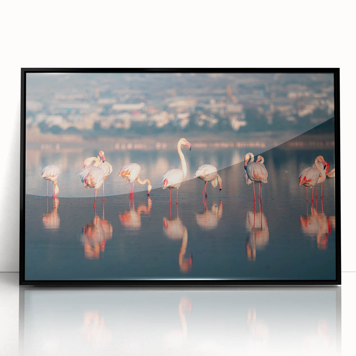Large abstract wall art depicting a vibrant European Cyprus scenery, framed in black acrylic.