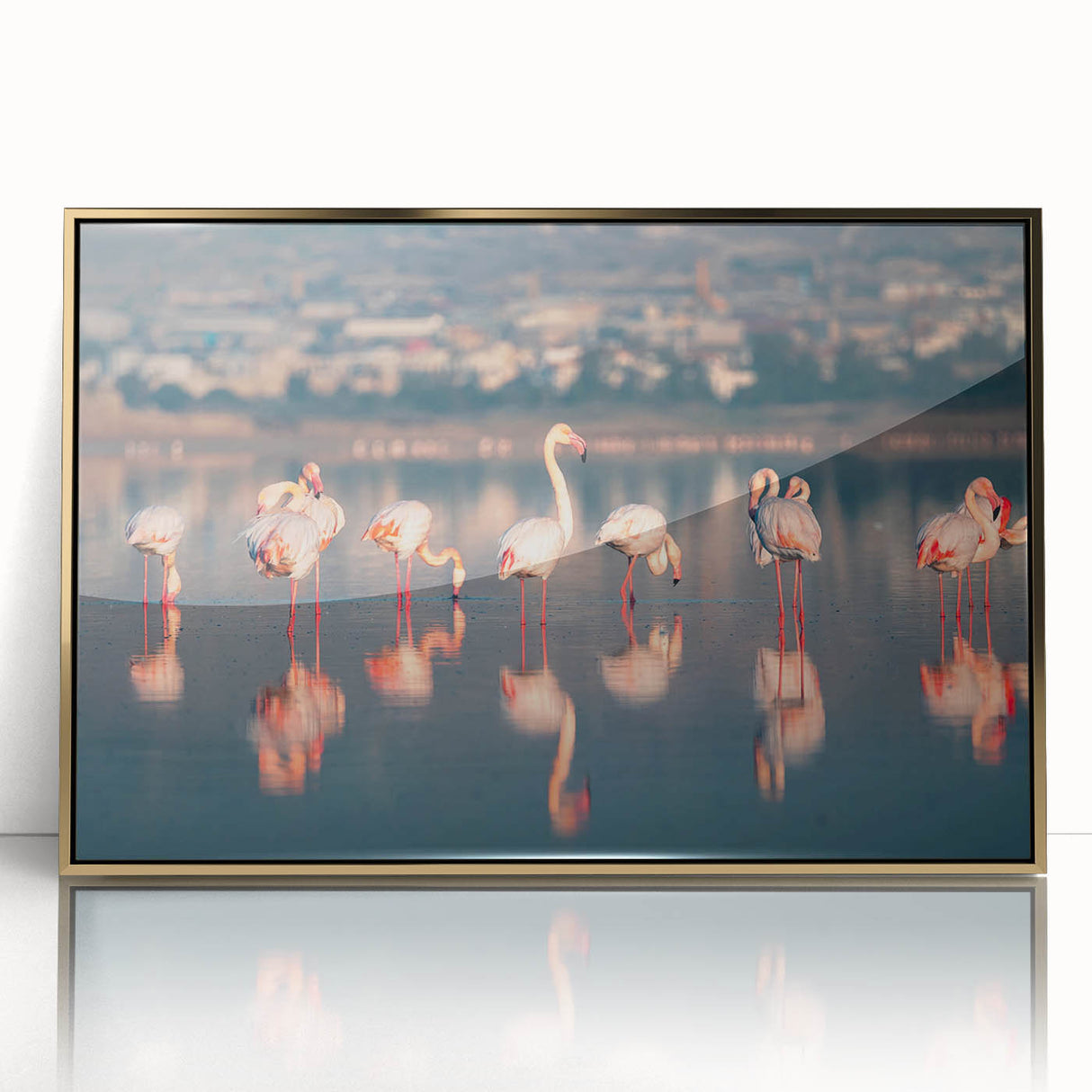 Art deco poster of a European Cyprus landscape in gold frame, acrylic print, suitable for modern art wall decor.