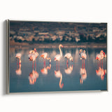 Framed canvas depicting a European landscape with vibrant green and blue tones, ideal for living room decor.