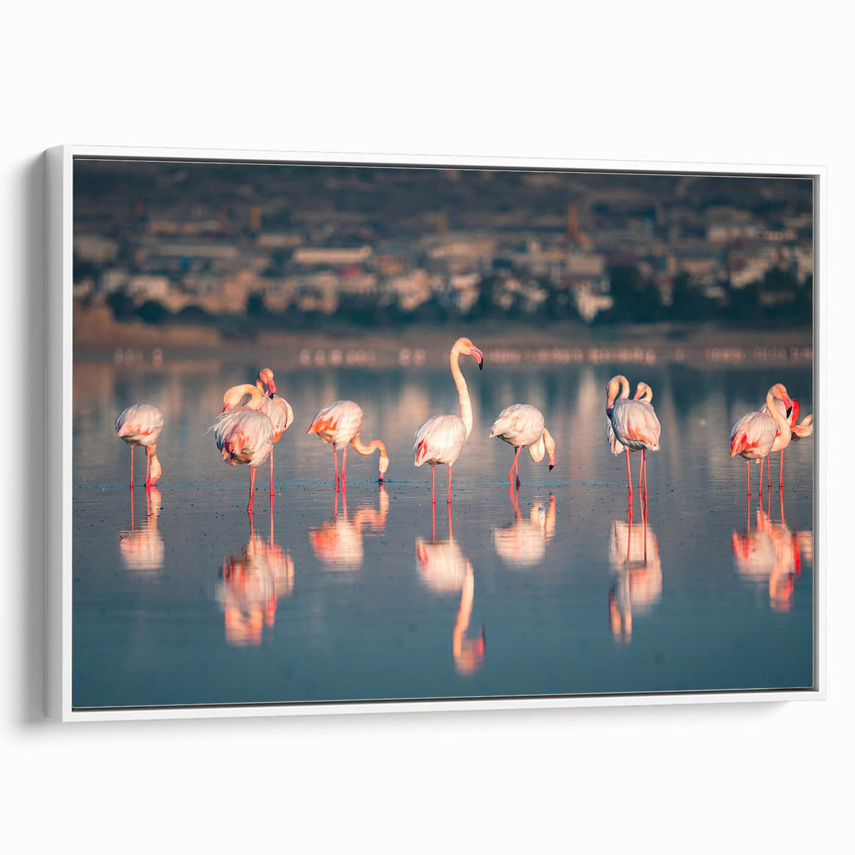Vintage poster art of a European Cyprus scenery on a white framed canvas, using vibrant colors.