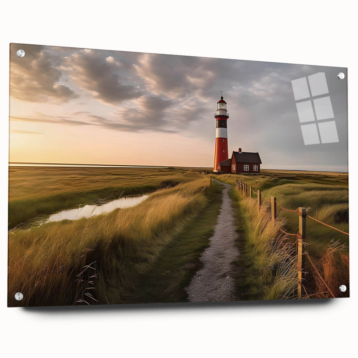 Acrylic print of a European landscape in Denmark, featuring muted earth tones, ideal for dining room decor.