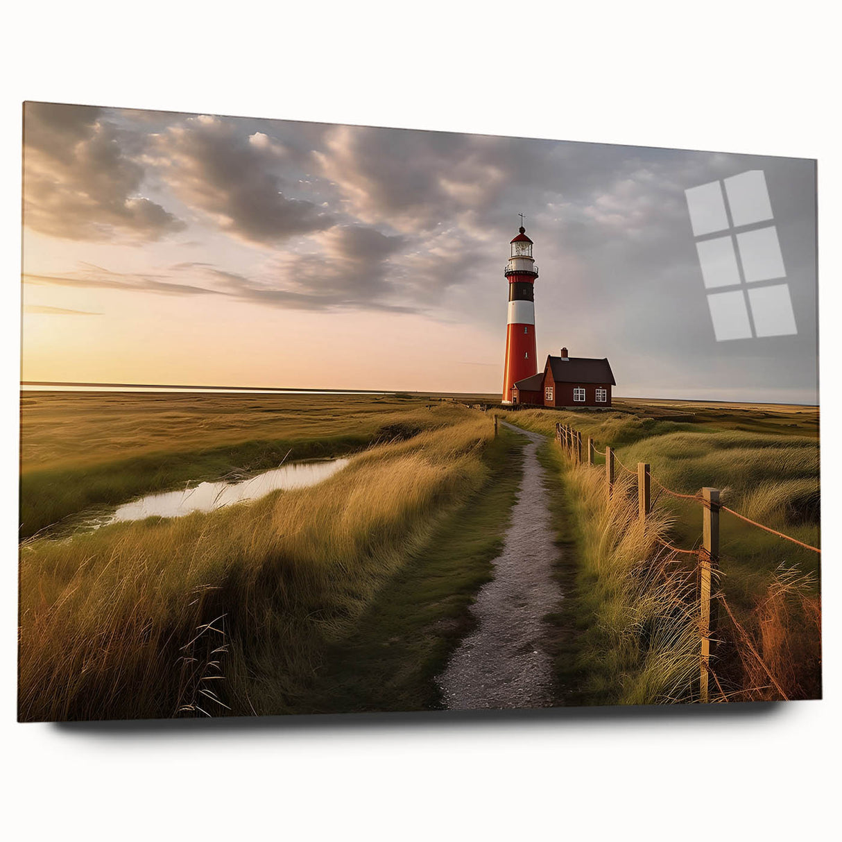 Acrylic print of a large abstract depiction of a European scenery in muted earth tones, ideal for bedroom or dining room art.