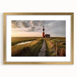 Abstract art print of a European scenery in muted earth tones, framed in gold, ideal for dining room decor.