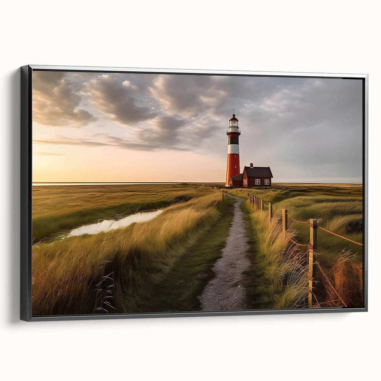 Black and white landscape art painting of a European scenery on framed canvas, ideal for bedroom wall decor.