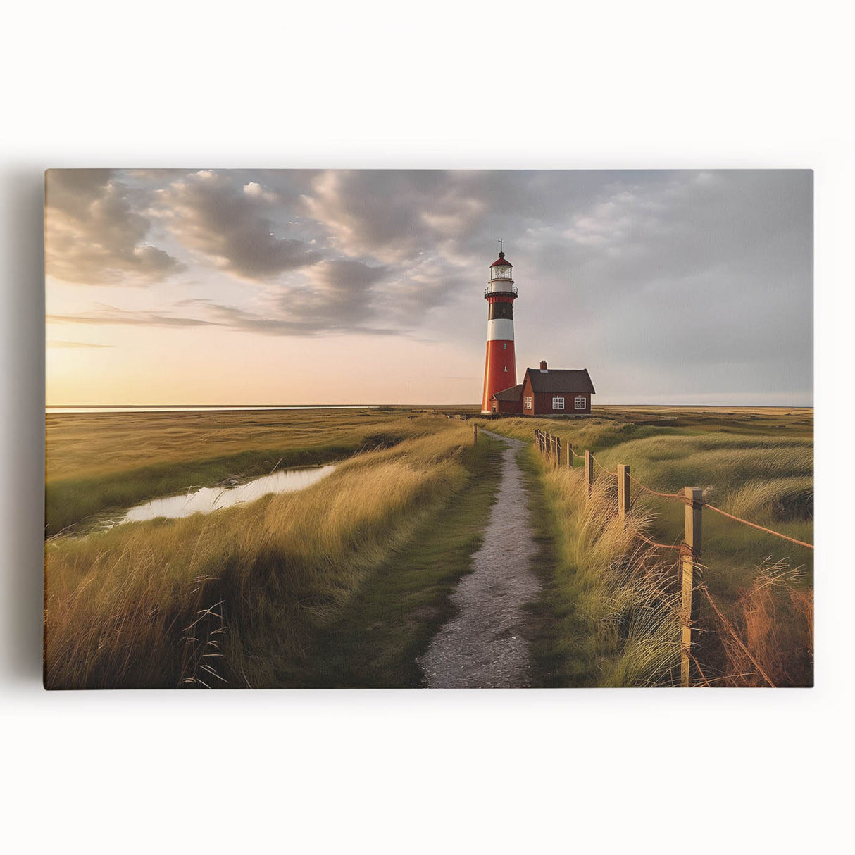 Black and white stretched canvas featuring a serene European landscape, ideal for kitchen wall art or bedroom decor.