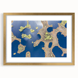 Abstract art print of a European scenery in muted earth tones on a framed canvas, suitable for dining room decor.