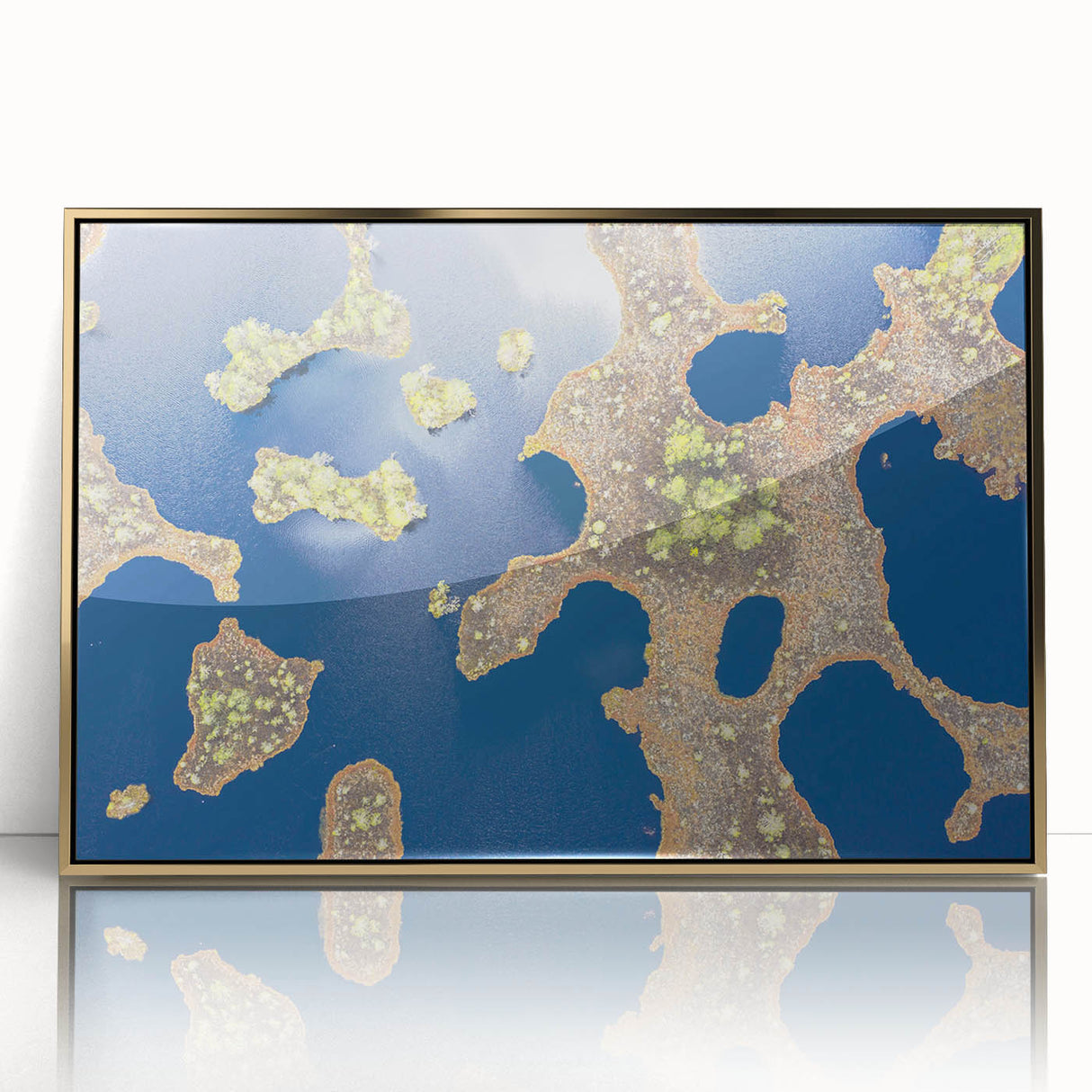 Art Deco poster of Estonia scenery in gold frame, acrylic, ideal for modern art wall decor or nursery.