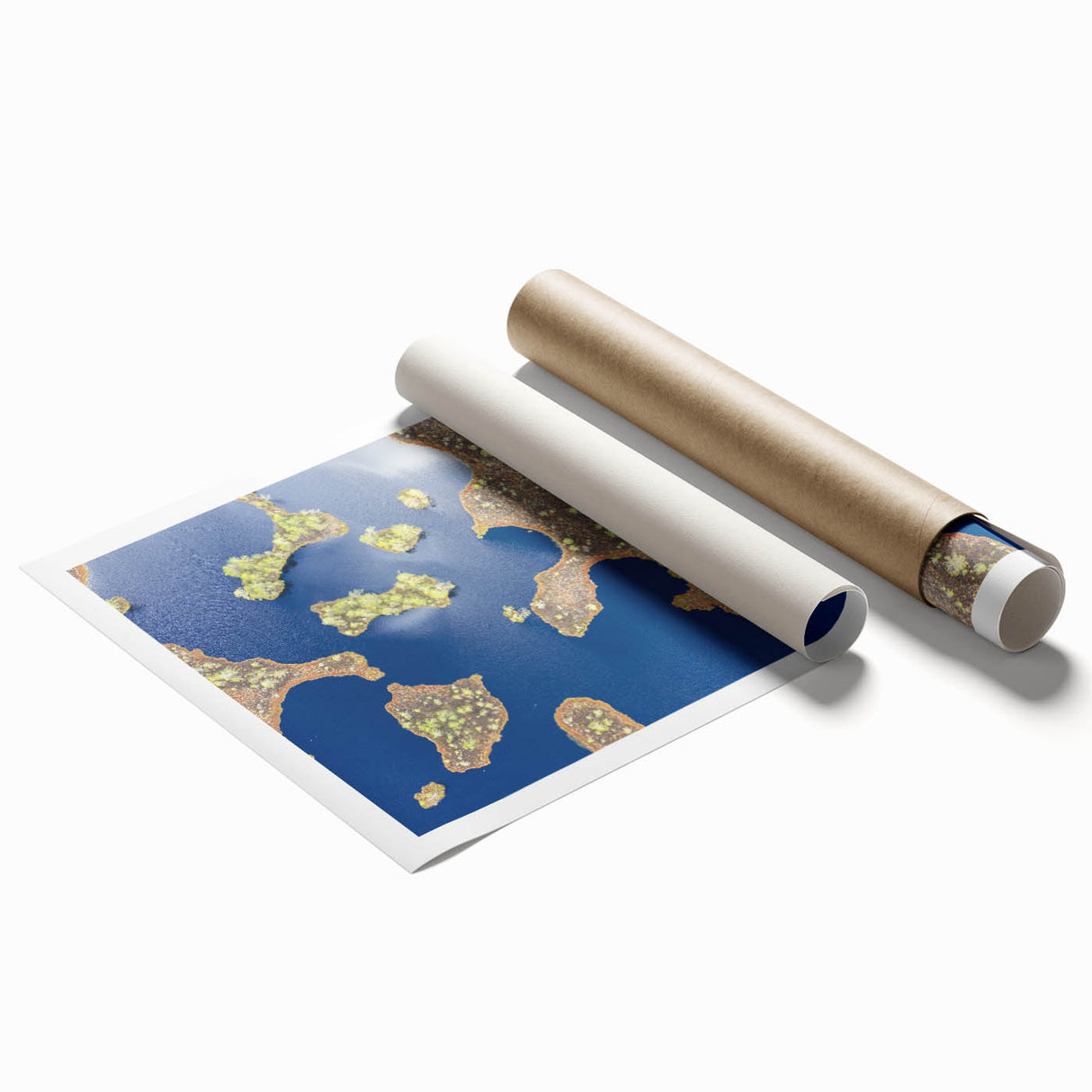 Extra large rolled print of a serene Estonian landscape with soft green and blue tones, ideal for classy bathroom wall art.