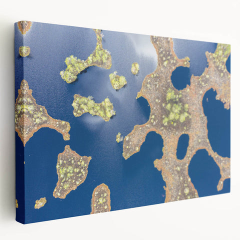 Large canvas print depicting a serene European Estonian landscape, using muted green and blue tones.