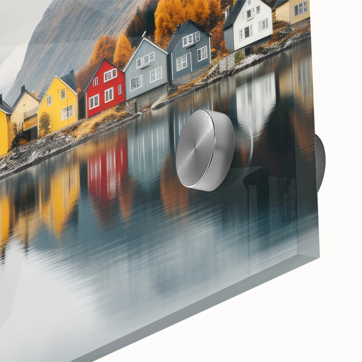 Mid-century modernist large abstract wall art depicting a European Finnish landscape in muted earth tones on acrylic glass.