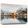 Acrylic print of a serene Finnish landscape in muted blue and green hues, ideal for dining room decor.