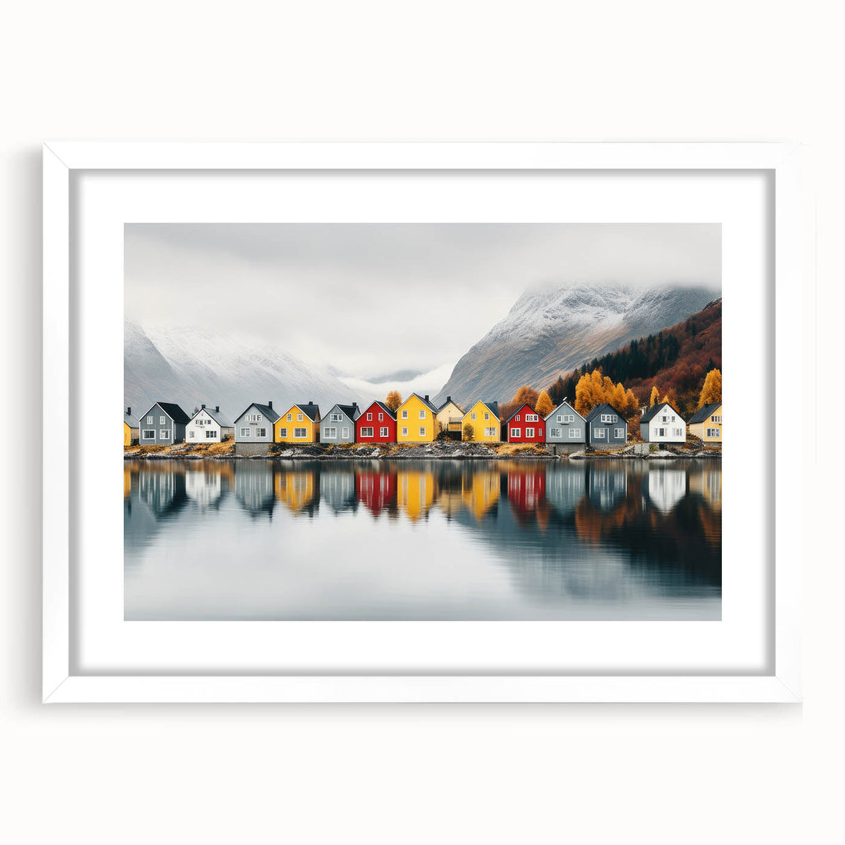 Textured abstract art print of a European scenery in muted earth tones, framed with a white mat, ideal for bedroom decor.