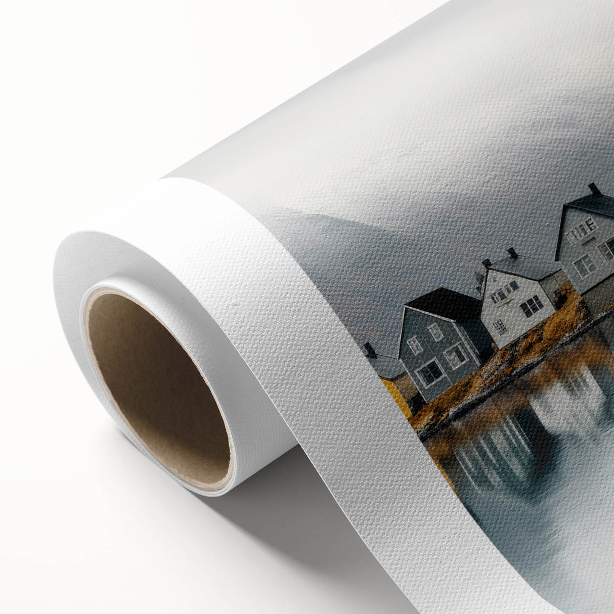 Art Deco poster of a serene Finnish landscape in soft pastel shades on rolled canvas, ideal for nursery wall art.