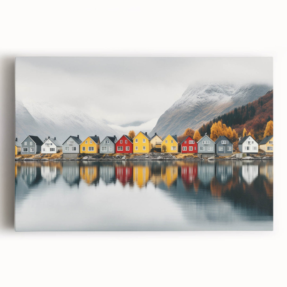 Black and white photograph of a serene Finnish landscape on stretched canvas, ideal for kitchen wall art.