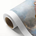 Art Deco poster of Paris scenery on rolled canvas, featuring muted pastel tones, ideal for nursery wall art.