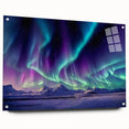 Acrylic print of a serene Icelandic landscape in muted blue and green tones, ideal for bedroom or dining room decor.