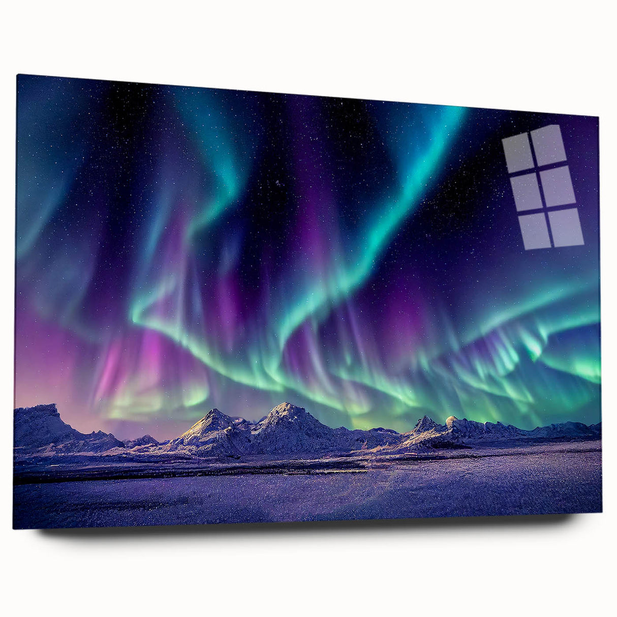 Large abstract wall art of a European Icelandic scenery in muted earth tones on acrylic glass.