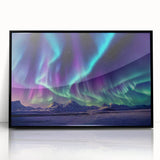 Large abstract wall art depicting a serene Icelandic landscape in muted gray and blue tones, framed in black acrylic.