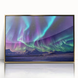 Acrylic print of a serene Icelandic landscape with muted blue and gray tones, framed in gold.